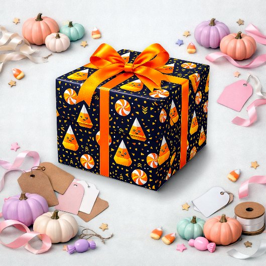Schattige Zwarte Geïllustreerde Candy Corn Cadeaupapier