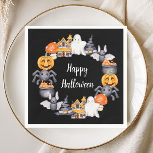 Schattige Zwarte Gelukkige Halloween Illustratie F Servet