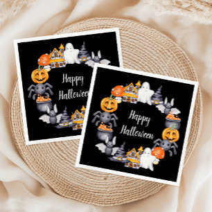 Schattige Zwarte Gelukkige Halloween Illustratie F Servet