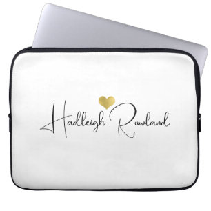 Schattige Zwarte Gouden Monogram Script Naam Stijl Laptop Sleeve