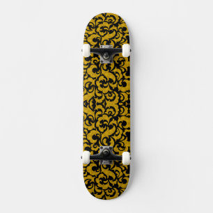 Schattige zwarte gouden naadloze bloempatronen persoonlijk skateboard