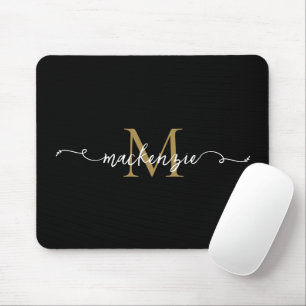Schattige Zwarte Gouden Script Typografie Monogram Muismat