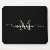 Schattige Zwarte Gouden Script Typografie Monogram Muismat (Voorkant)