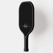 Schattige Zwarte Gouden Script Typografie Monogram Pickleball Paddle (Links)