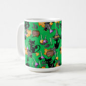 SCHATTIGE ZWARTE HALLOWEEN KITTEN MET GROENE OGEN KOFFIEMOK (Voorkant links)