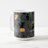 SCHATTIGE ZWARTE HALLOWEEN KITTEN MET GROENE OGEN KOFFIEMOK (Voorkant links)