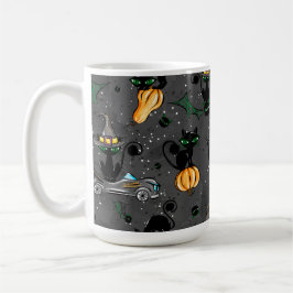SCHATTIGE ZWARTE HALLOWEEN KITTEN MET GROENE OGEN KOFFIEMOK