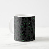 SCHATTIGE ZWARTE HALLOWEEN KITTEN MET GROENE OGEN KOFFIEMOK (Voorkant links)