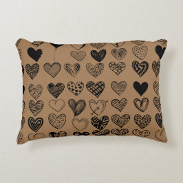 Schattige zwarte-hartenkrabbeltekening accent kussen