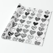 Schattige zwarte-hartenkrabbeltekening cadeaupapier (Uitgerold)