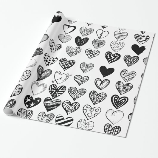Schattige zwarte-hartenkrabbeltekening cadeaupapier (Uitgerold)