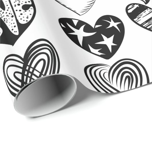 Schattige zwarte-hartenkrabbeltekening cadeaupapier (Rol Hoek)