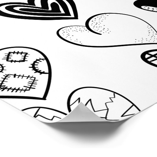 Schattige zwarte-hartenkrabbeltekening poster (Hoek)