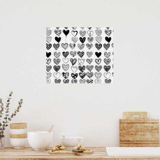 Schattige zwarte-hartenkrabbeltekening poster (Keuken)