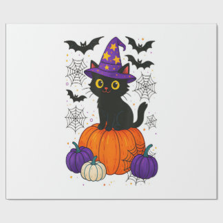 Schattige Zwarte Heks Kat Pompoen Halloween Kostuu Cadeaupapier