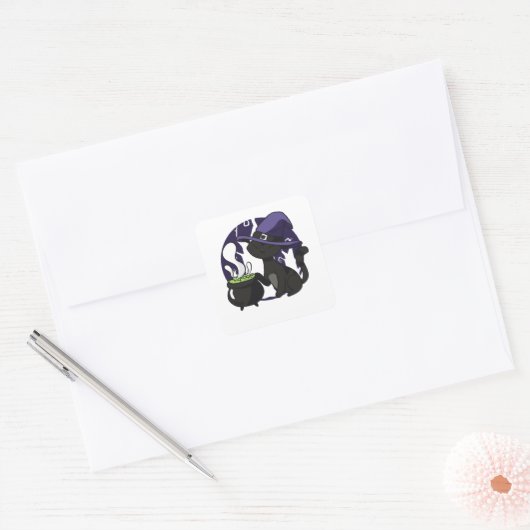 Schattige zwarte heks vierkante sticker (Envelop)