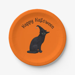 Schattige Zwarte Heksenkat Papieren Bordje