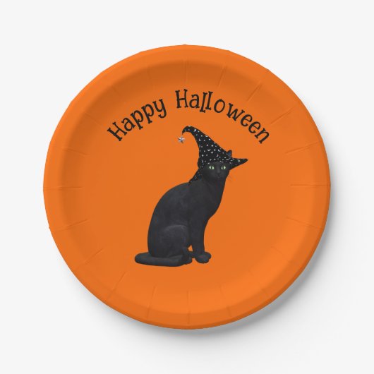 Schattige Zwarte Heksenkat Papieren Bordje (Voorkant)