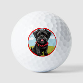 Schattige Zwarte Hond Met Rode Halsband in Cartoon Golfballen