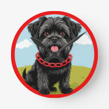 Schattige Zwarte Hond Met Rode Halsband in Cartoon