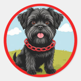 Schattige Zwarte Hond Met Rode Halsband in Cartoon Ronde Sticker