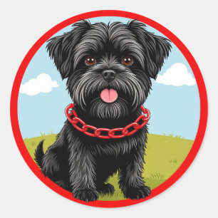 Schattige Zwarte Hond Met Rode Halsband in Cartoon Ronde Sticker
