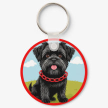 Schattige zwarte hond met rode halsband in cartoon