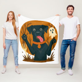 Schattige zwarte hond met spook fleece deken
