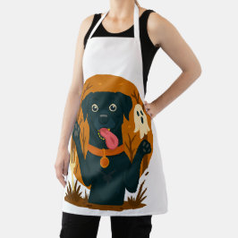 Schattige zwarte hond met spook schort