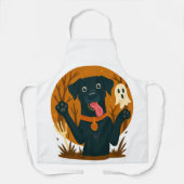 Schattige zwarte hond met spook schort (Voorkant)