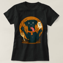 Schattige zwarte hond met spook t-shirt