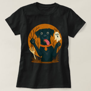 Schattige zwarte hond met spook t-shirt
