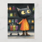 Schattige zwarte kat boodschappen doen briefkaart (Voorkant)