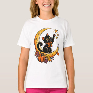 Schattige Zwarte Kat die naar Sterren reikt T-shirt