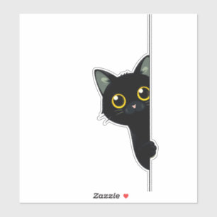 Schattige Zwarte Kat die Rond de Hoek Kijkt   Grap Sticker