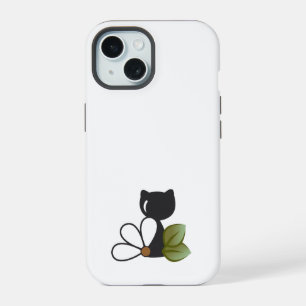Schattige Zwarte Kat en bloem – Persoonlijk iPhone 15 Case