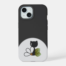 Schattige Zwarte Kat en bloem – Persoonlijk iPhone 15 Case