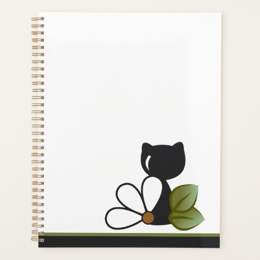 Schattige Zwarte Kat en bloem – Persoonlijk Planner (Voorkant)
