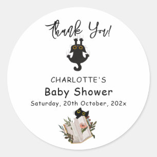 Schattige Zwarte Kat en Boek Baby Shower Ronde Sticker