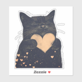 Schattige zwarte kat en gouden hart sticker
