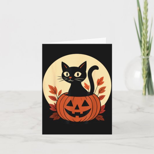 Schattige Zwarte Kat En Jack O Lantern Pompoen Kaart (Voorkant)