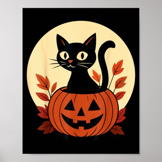 Schattige Zwarte Kat En Jack O Lantern Pompoen Poster (Voorkant)