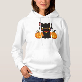 Schattige Zwarte Kat en Pompoenen Halloween Hoodie