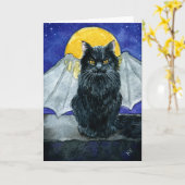 Schattige Zwarte Kat Gargoyle Halloween elke geleg Kaart (Gele Bloem)