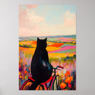 Schattige zwarte kat genietend van de natuur met f poster