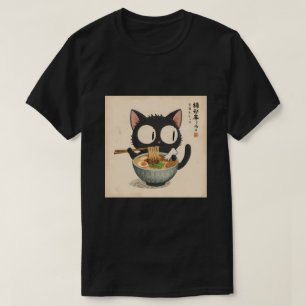 Schattige Zwarte Kat Genietend van Ramennoedels T-shirt