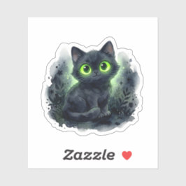 Schattige Zwarte Kat Gloeiende Ogen Griezelen Hall Sticker