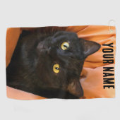 Schattige Zwarte Kat Golfhanddoek (Horizontaal)