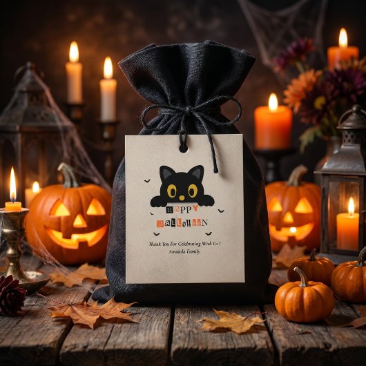 Schattige Zwarte Kat Halloween Bedankjes Labels