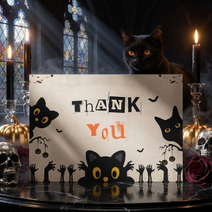 Schattige Zwarte Kat Halloween Bedankkaart